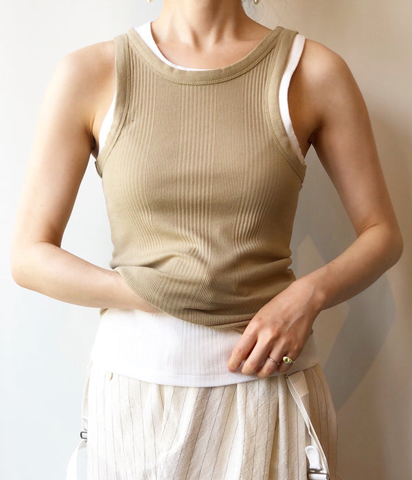 FUMIKA_UCHIDA/NEEDLE DRAWING TANKTOP(KHAKIBEIGE)