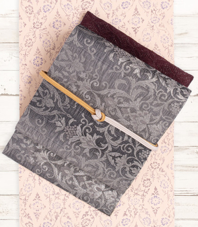 お仕立済み】西陣織名古屋帯（唐花：黒） 正絹名古屋帯 【きもの都粋】