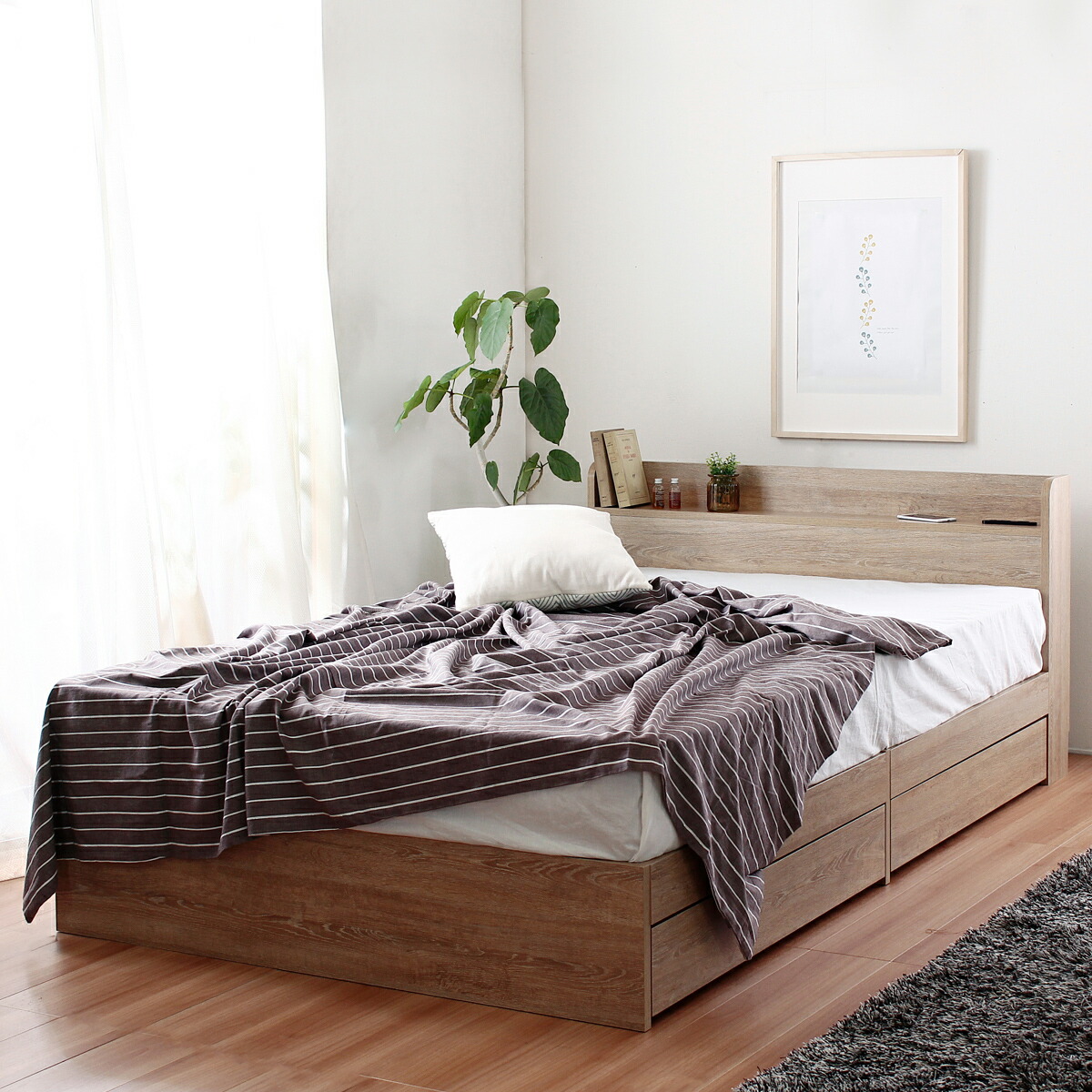 楽天市場】シュクレ 引出し収納付きベッドフレーム セミダブルサイズ