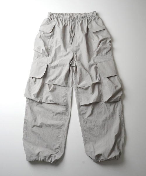 カーゴパンツ マルチポケット ナイロンカーゴパンツ 裾ドローコード