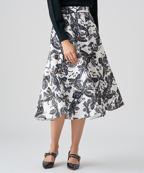 ANAYI（アナイ） スカート アートフラワープリントフレア スカート