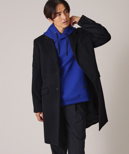 TAKEO KIKUCHI アンゴラ 100% チェスターコート ネイビー 3 TAKEO