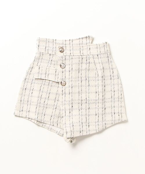 スカート アシンメトリーツイードハイウエストフェイクスカート