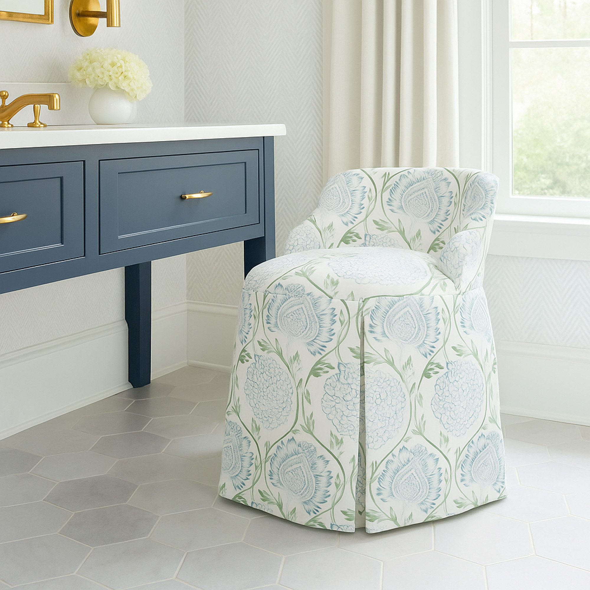 Addie Vanity Stool, Ranjit Floral | One Kings Lane