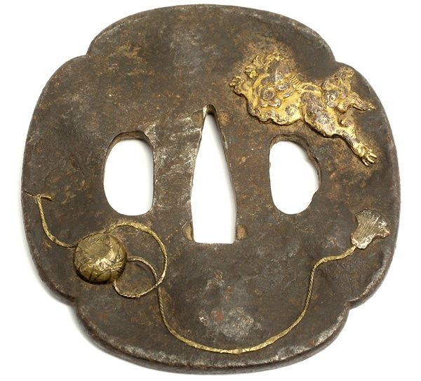 獅*丸様 鉄製 四葉型鍔 刀の鍔 鍔 日本刀 武具 獅*丸様 鉄製 四葉型鍔