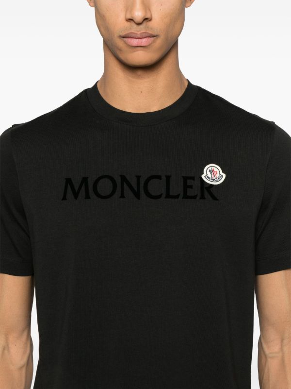 Moncler flocked-logo Cotton T-shirt | Black | FARFETCH