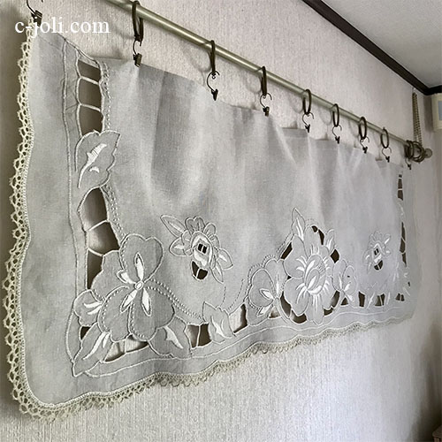 C1148 フランスアンティークリネンカーテン/カフェカーテン カット