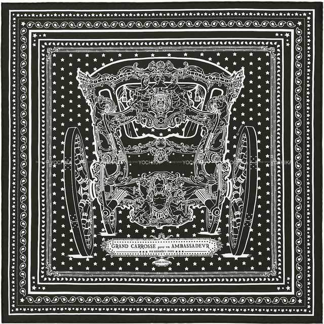 HERMES エルメス スカーフ カレ55 大使の偉大な運送 黒 (ブラック)/白