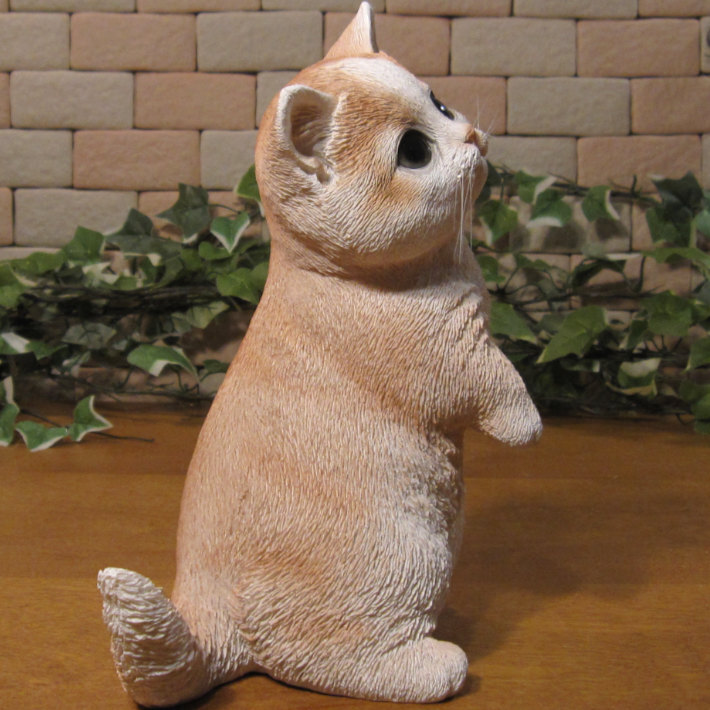 猫 置物 リアル マンチカン スタンド クリーム ネコ 動物オブジェ