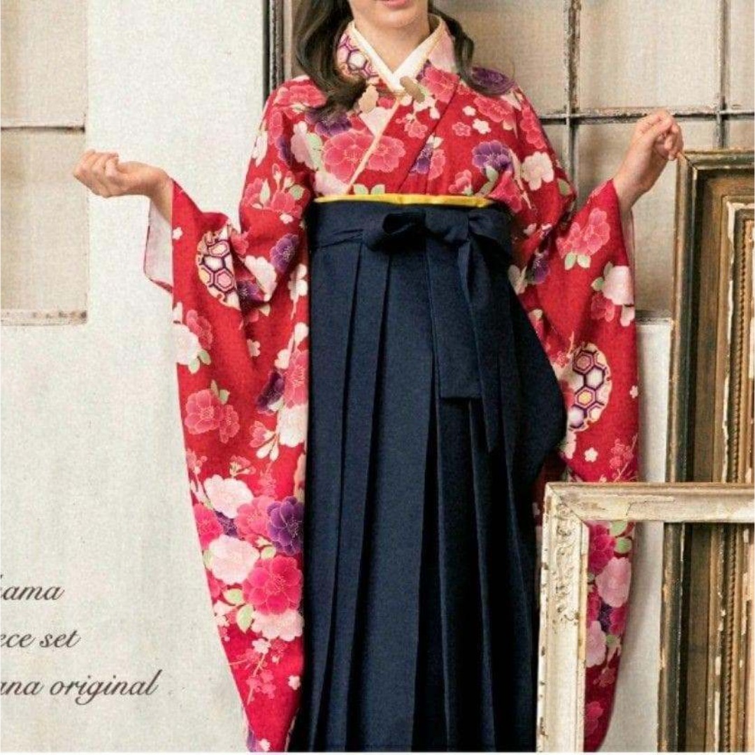 arisana - arisana 袴セット 卒業式 小学生 160 赤着物×紺袴 簡単