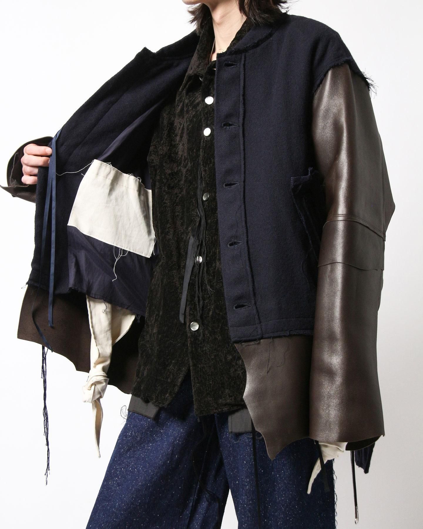 Midorikawa VARSITY JACKET(NAVY× BROWN)｜ミドリカワ 正規取扱通販