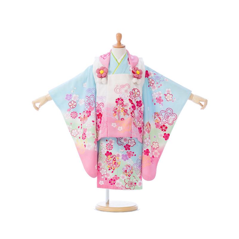 訳あり|被布セット七五三着物3歳|女の子(被布)フルセット(ブルー系