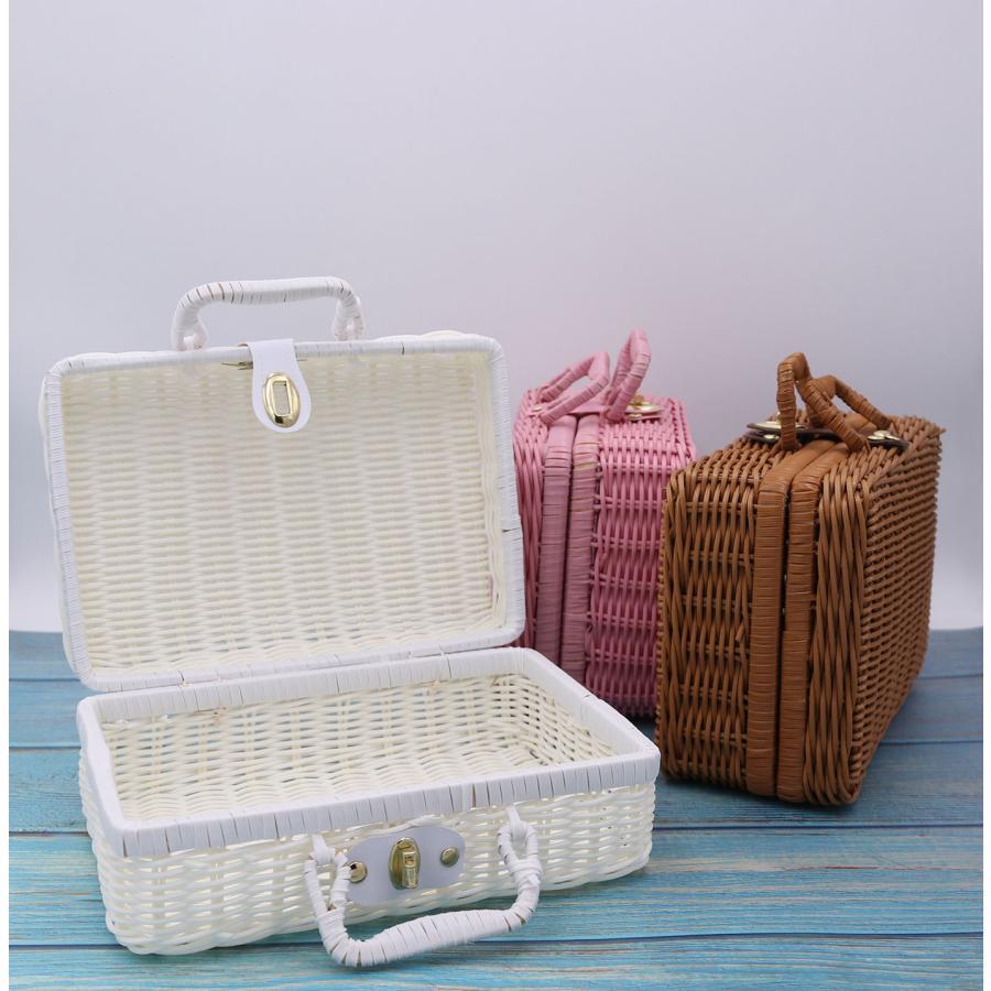 籐 ラタン 持ち手付き2段かご 収納 アンティーク レトロ ヴィンテージ