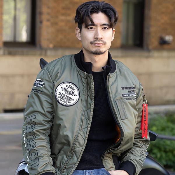 VANSON（バンソン） メンズ ジャケット バイク プロテクター MA-1 防風