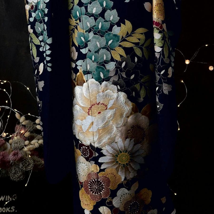 振袖 未仕立て お誂え 新品 成人式 ブランド Dear 墨黒 牡丹と藤花 ご