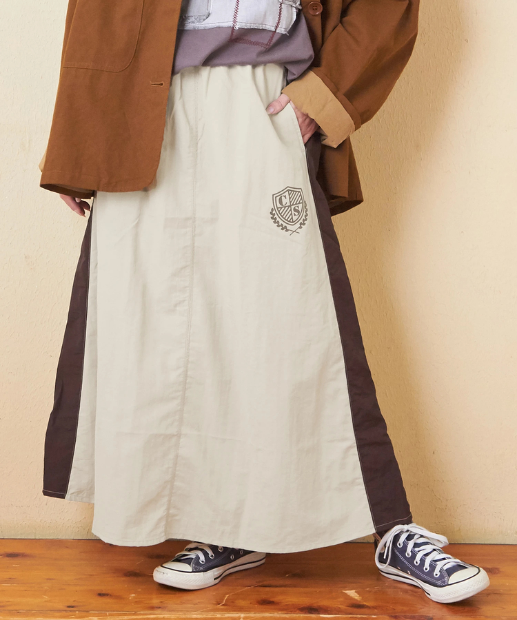 冬クリアランス】ナイロン 配色 ライン ギャザー スカート
