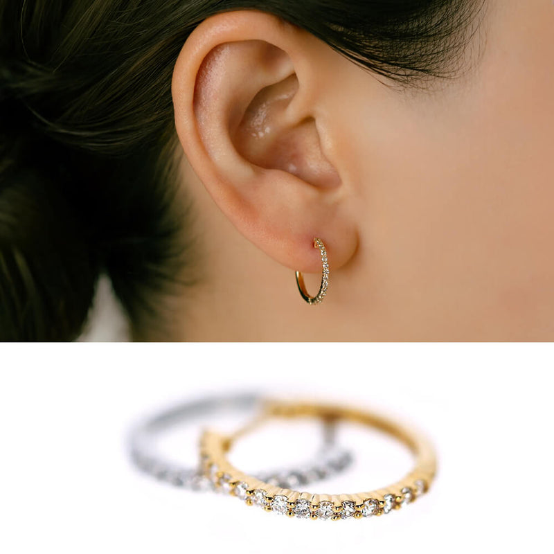 軟骨ピアス用ダイヤモンドフープピアス K18金イエローゴールドor