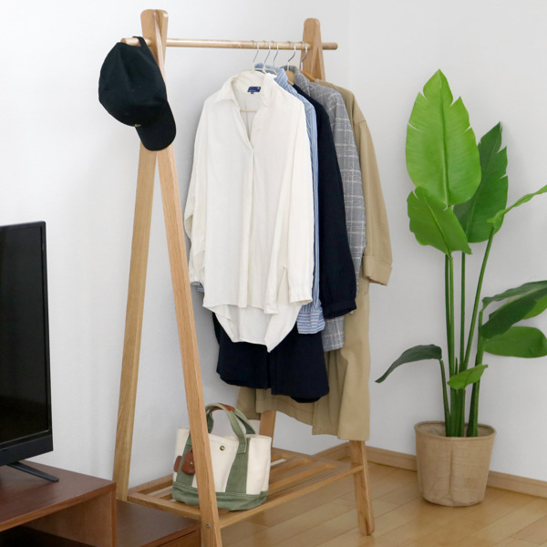 東谷 ハンガーラック 木製 天然木 オーク材 幅89cm （ コートハンガー