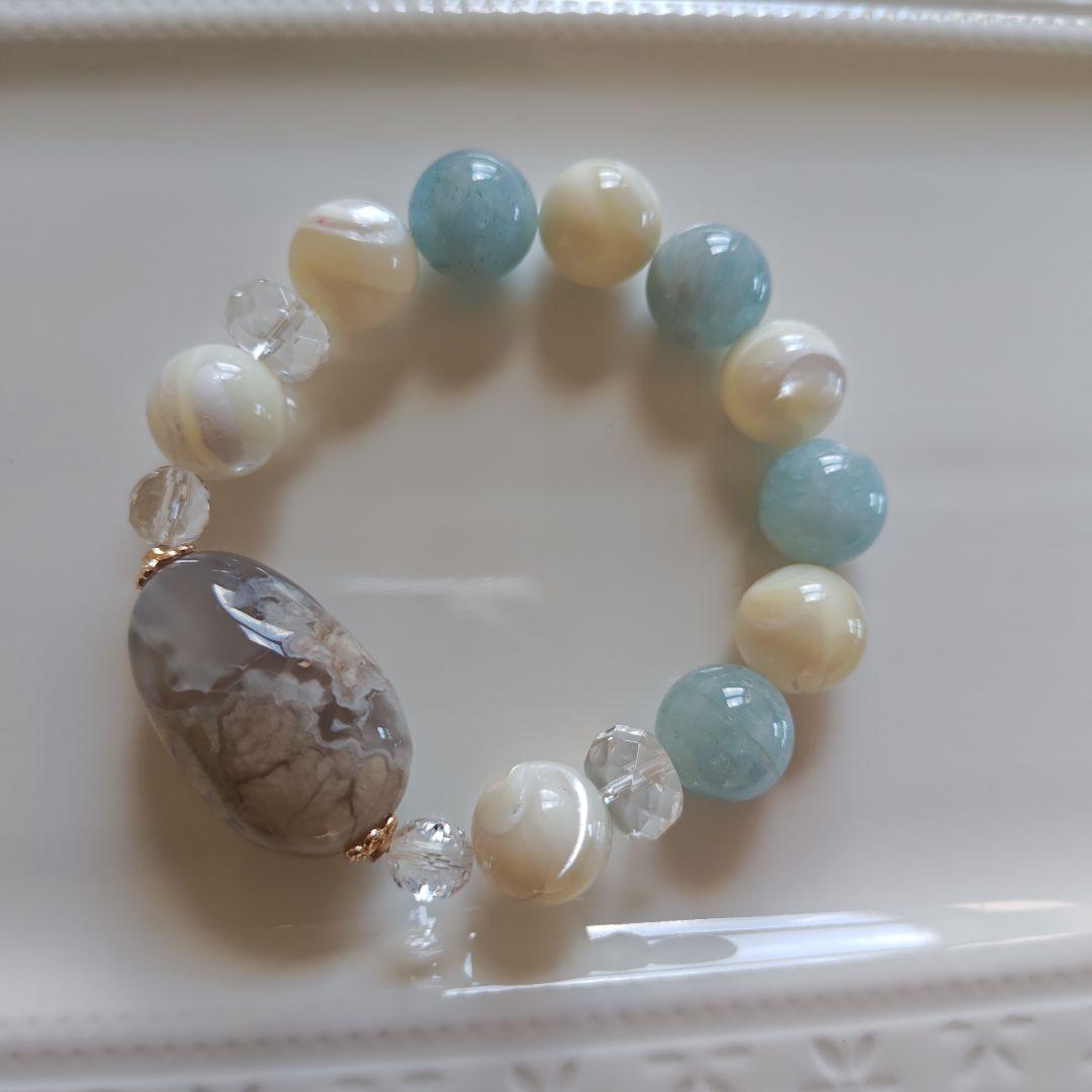 お取り置き専用です♡新作♡どんころグレー桜瑪瑙とアクアマリン＆マザーオブパール